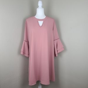 Naif midi dress size XL dusty pink long bell sleeve embroidered keyhole back ruf